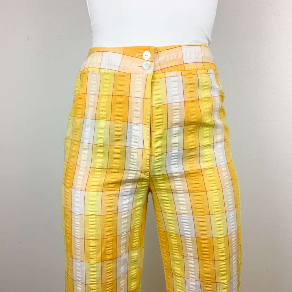 Vintage 60s 70s Plaid High Waisted Flare Pants - Picture 3 of 9